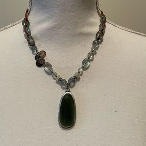 Silpada necklace N1824 Silver Aqua Green Glass Brown Cord Necklace 18”